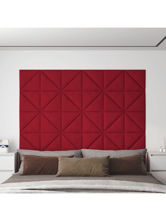 Sienas paneļi, 12 gab., vīnsarkani, 30x30 cm, samts, 0,54 m²