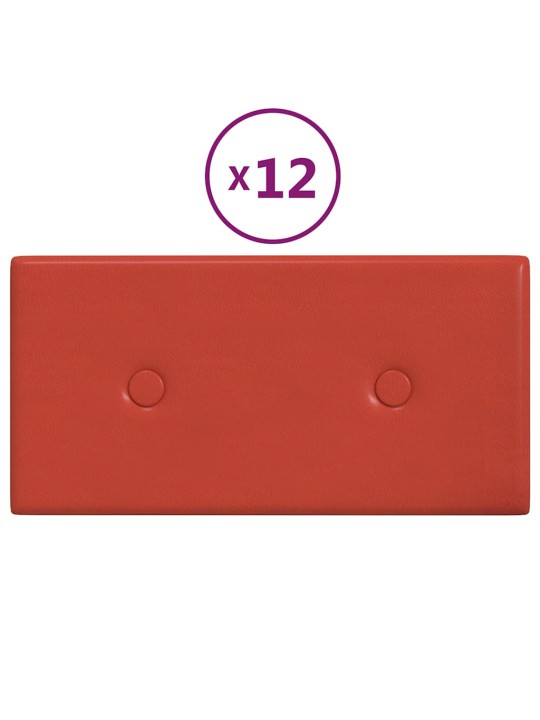 Sienas paneļi, 12 gb., sarkani, 30x15 cm, mākslīgā āda, 0,54 m²