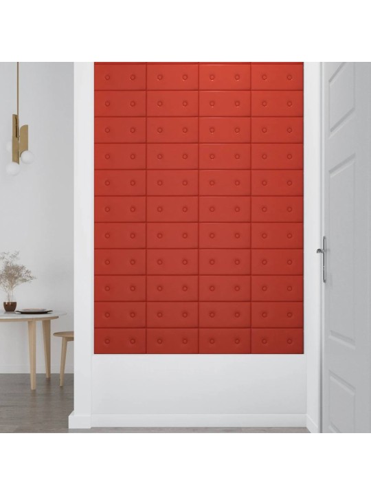 Sienas paneļi, 12 gb., sarkani, 30x15 cm, mākslīgā āda, 0,54 m²