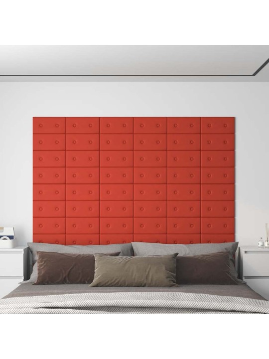 Sienas paneļi, 12 gb., sarkani, 30x15 cm, mākslīgā āda, 0,54 m²