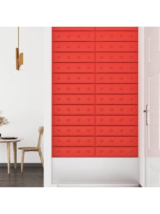 Sienas paneļi, 12 gab., sarkani, 60x15 cm, mākslīgā āda, 1,08m²