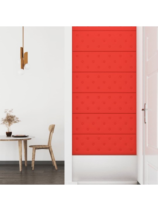 Sienas paneļi, 12 gab., sarkani, 90x30 cm, mākslīgā āda, 3,24m²