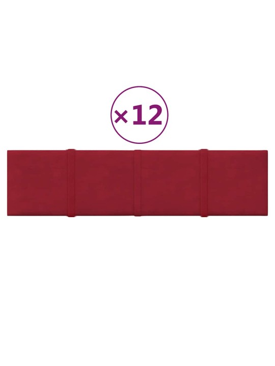 Sienas paneļi, 12 gab., vīnsarkani, 60x15 cm, samts, 1,08 m²
