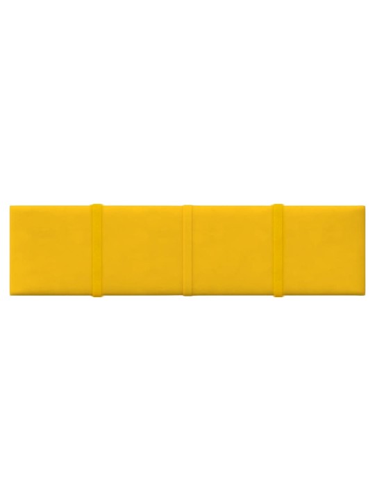 Sienas paneļi, 12 gab., dzelteni, 60x15 cm, samts, 1,08 m²