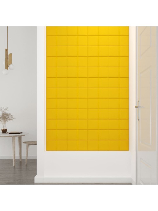 Sienas paneļi, 12 gab., dzelteni, 60x15 cm, samts, 1,08 m²