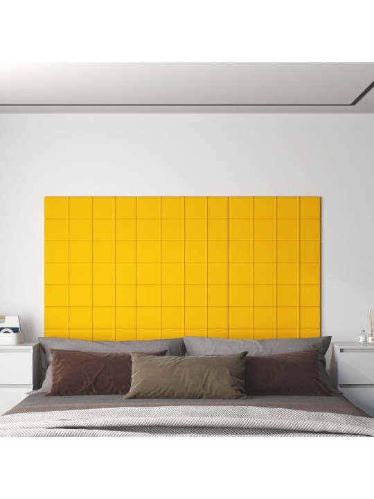 Sienas paneļi, 12 gab., dzelteni, 60x15 cm, samts, 1,08 m²