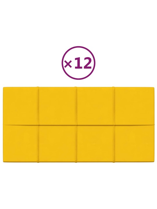 Sienas paneļi, 12 gab., dzelteni, 60x30 cm, samts, 2,16 m²