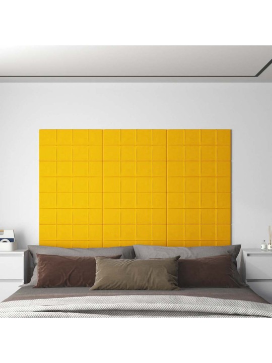 Sienas paneļi, 12 gab., dzelteni, 60x30 cm, samts, 2,16 m²