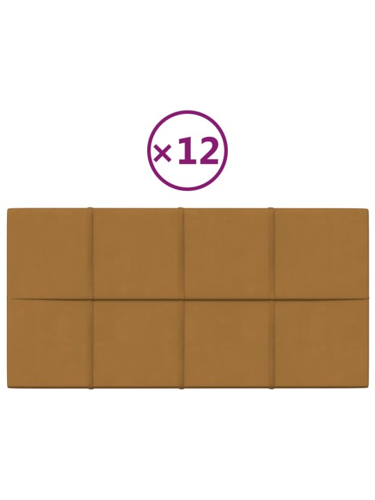 Sienas paneļi, 12 gab., brūni, 60x30 cm, samts, 2,16 m²