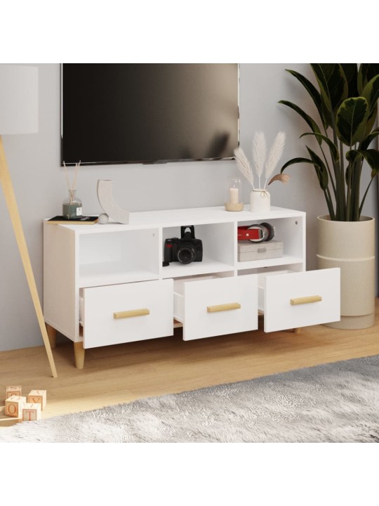 Tv skapītis, spīdīgi balts, 102x36x50 cm, inženierijas koks