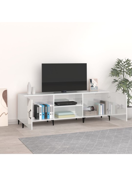 Tv skapītis, spīdīgi balts, 150x30x50 cm, inženierijas koks