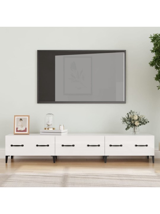 Tv skapītis, spīdīgi balts, 150x34,5x30 cm, inženierijas koks