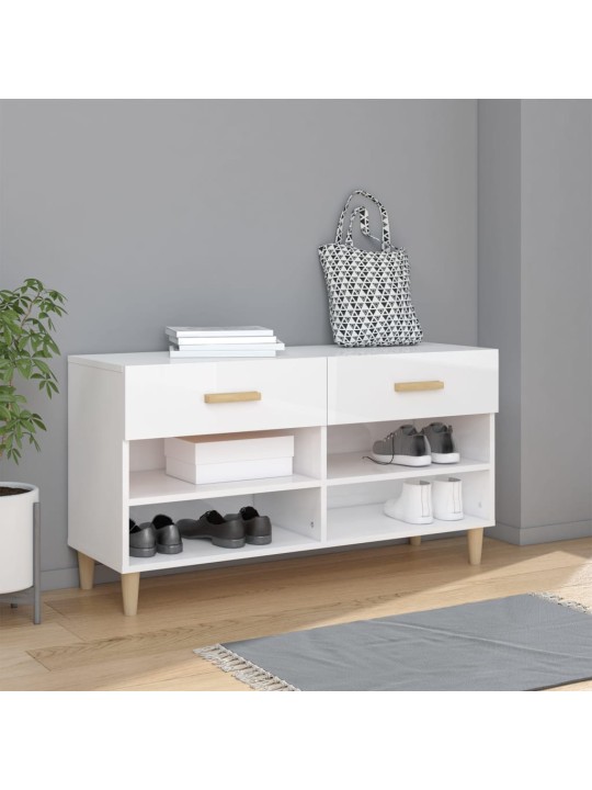 Apavu skapītis, spīdīgi balts, 102x35x55 cm, inženierijas koks