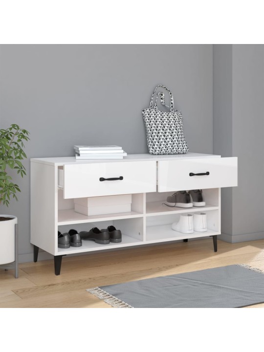 Apavu skapītis, spīdīgi balts, 102x35x55 cm, inženierijas koks