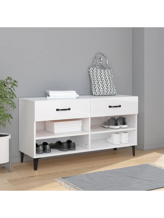 Apavu skapītis, spīdīgi balts, 102x35x55 cm, inženierijas koks