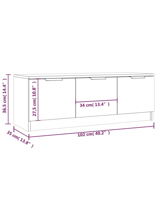 Tv skapītis, pelēka ozolkoka, 102x35x36,5 cm, inženierijas koks