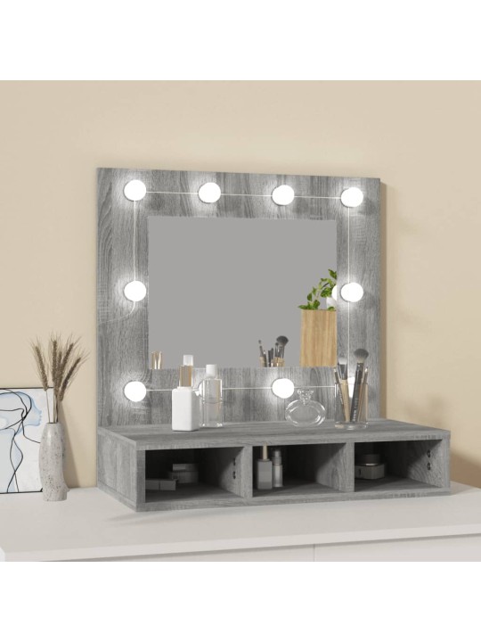 Spoguļskapītis ar led, pelēka ozolkoka krāsa, 60x31,5x62 cm