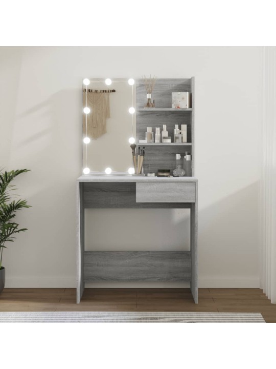 Spoguļgaldiņš ar led, pelēka ozolkoka krāsa, 74,5x40x141 cm