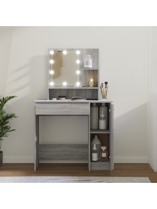 Spoguļgaldiņš ar led, pelēka ozolkoka krāsa, 86,5x35x136 cm