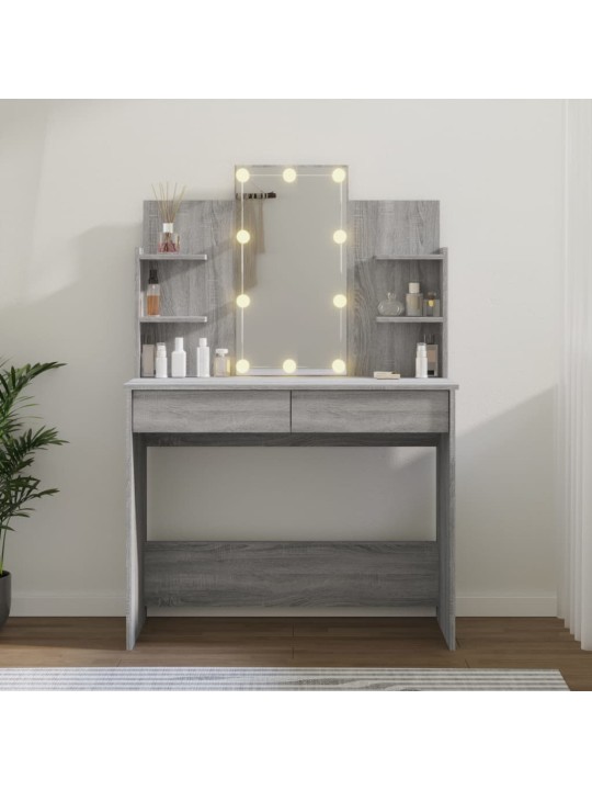 Spoguļgaldiņš ar led, pelēka ozolkoka krāsa, 96x40x142 cm