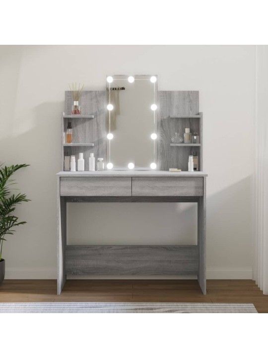 Spoguļgaldiņš ar led, pelēka ozolkoka krāsa, 96x40x142 cm