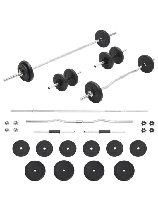Svaru stieņu un hanteļu komplekts, 30 kg