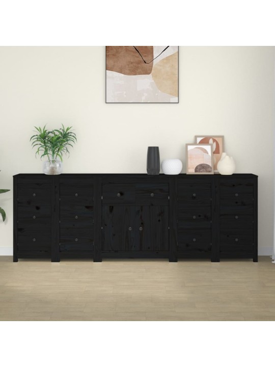 Kumode, melna, 230x35x80 cm, priedes masīvkoks