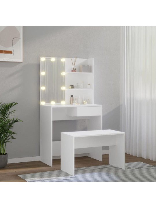 Spoguļgaldiņa komplekts, led, balts inženierijas koks
