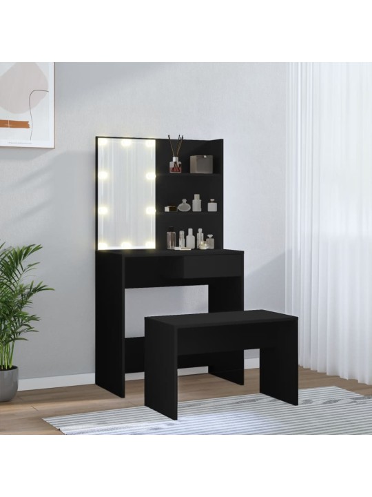 Spoguļgaldiņa komplekts, led, inženierijas koks, melns