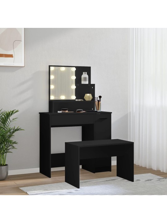 Spoguļgaldiņa komplekts, led, inženierijas koks, melns