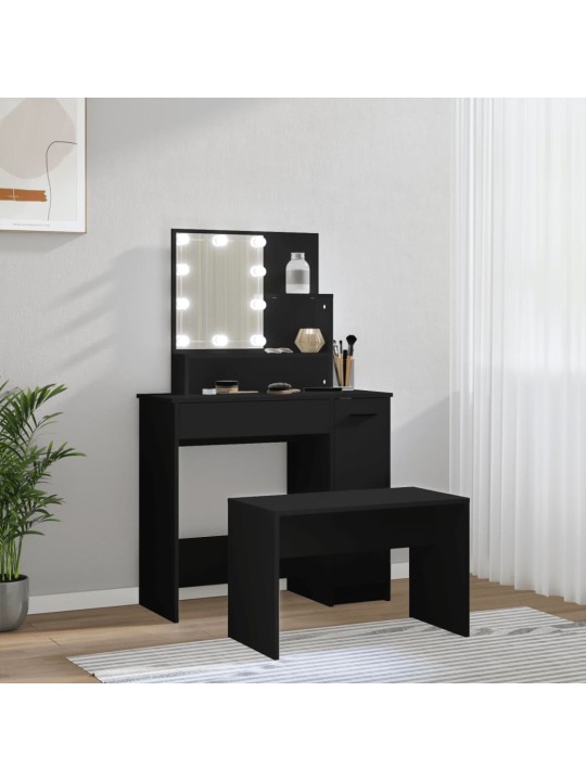 Spoguļgaldiņa komplekts, led, inženierijas koks, melns