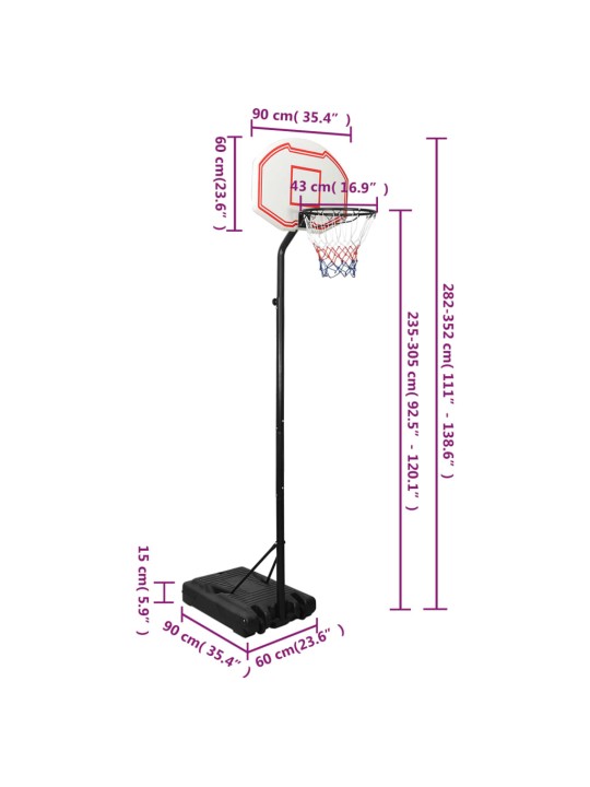 Basketbola vairogs, balts, 258-352 cm, polietilēns