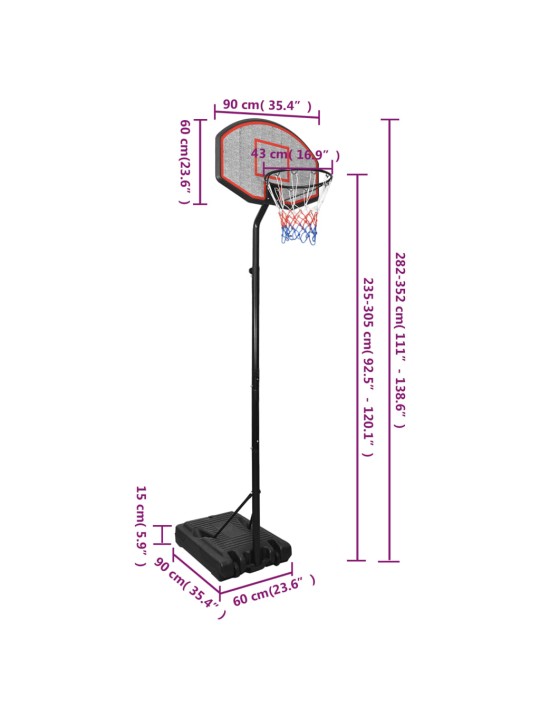 Basketbola vairogs, melns, 282-352 cm, polietilēns