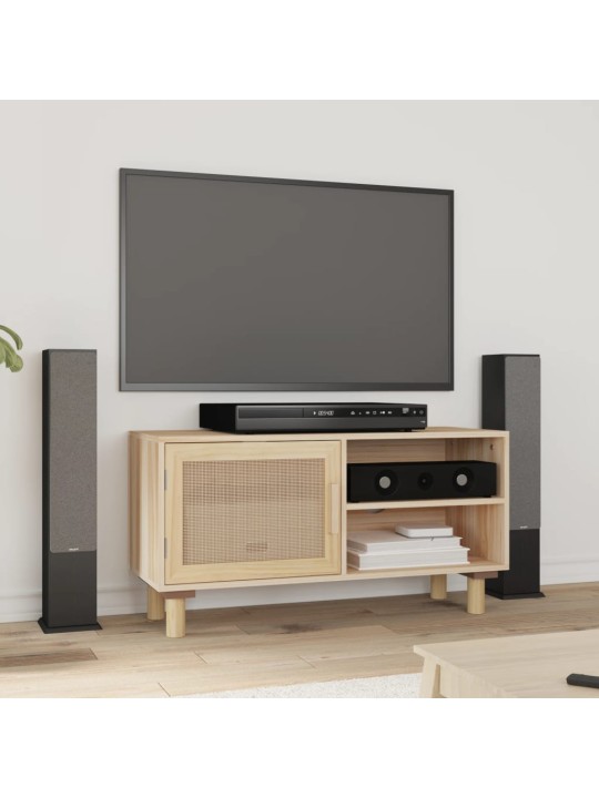 Tv skapītis, brūns, 80x30x40 cm, priede, dabīga rotangpalma