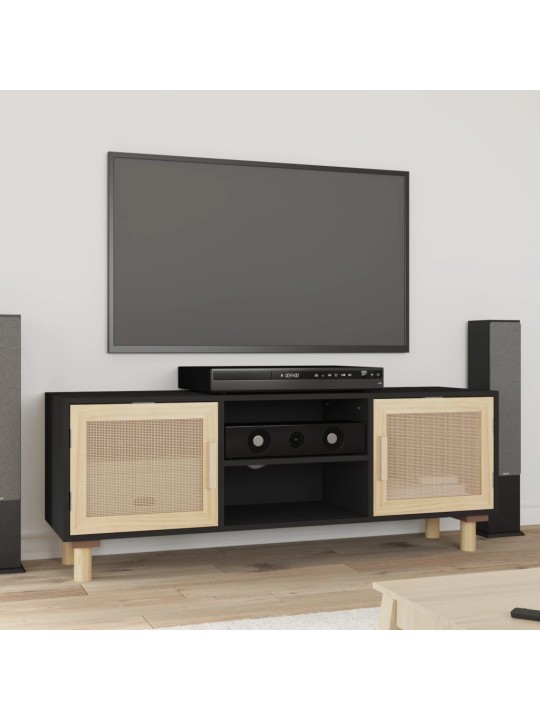 Tv skapītis, 105x30x40 cm, priede, dabīga rotangpalma, melns