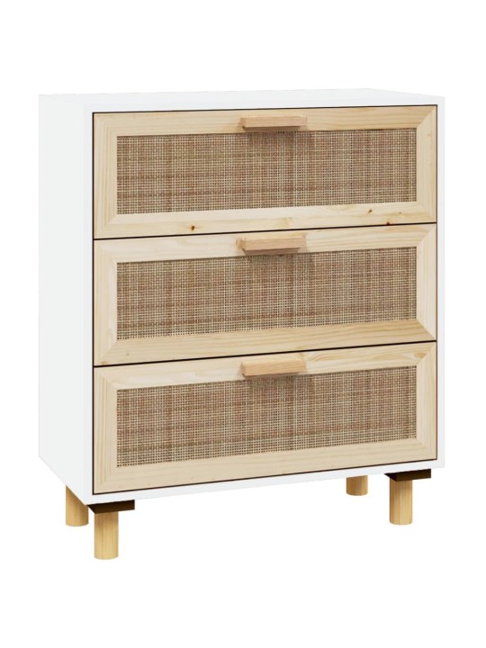 Kumode, balta, 60x30x70 cm, priedes koks, dabīga rotangpalma
