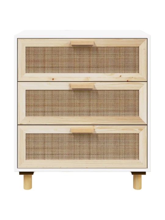 Kumode, balta, 60x30x70 cm, priedes koks, dabīga rotangpalma