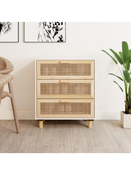 Kumode, balta, 60x30x70 cm, priedes koks, dabīga rotangpalma