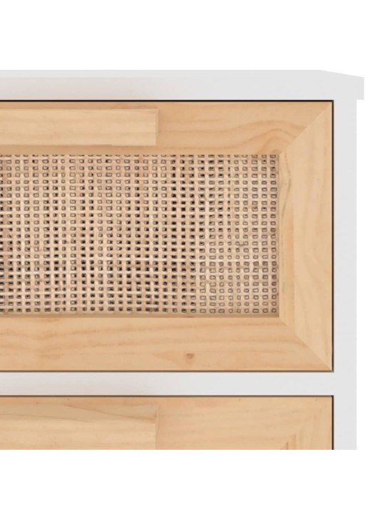 Kumode, balta, 40x30x90 cm, priedes koks, dabīga rotangpalma