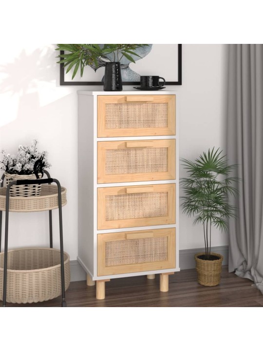 Kumode, balta, 40x30x90 cm, priedes koks, dabīga rotangpalma