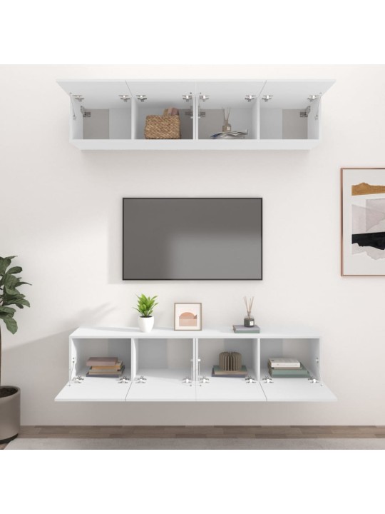 Tv skapīši, 4 gab., balti, 80x30x30 cm, inženierijas koks