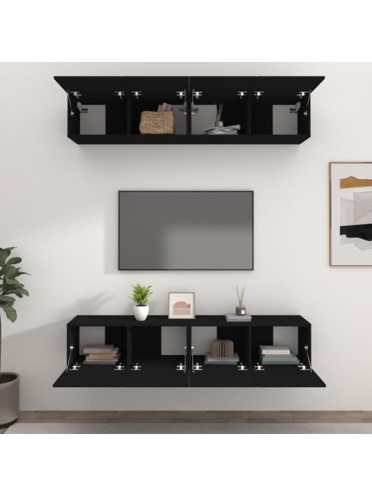 Tv skapīši, 4 gab., 80x30x30 cm, inženierijas koks, melni