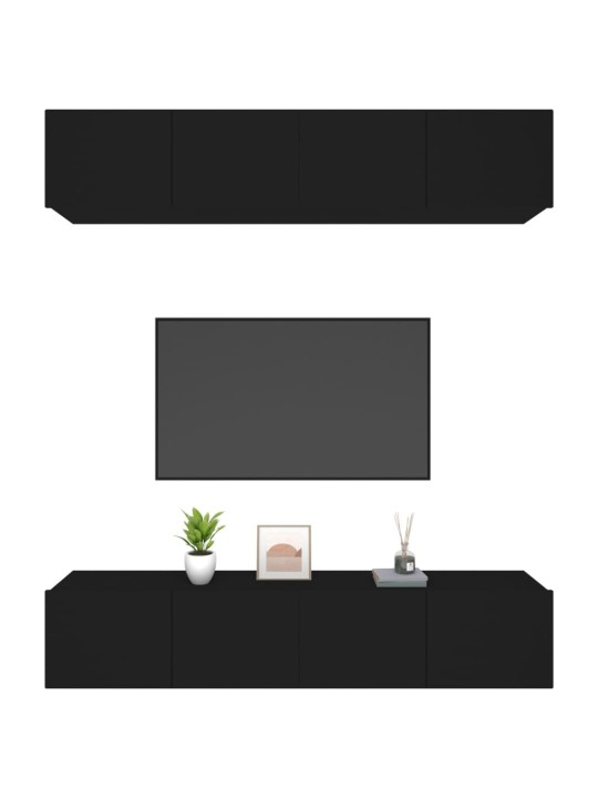 Tv skapīši, 4 gab., 80x30x30 cm, inženierijas koks, melni