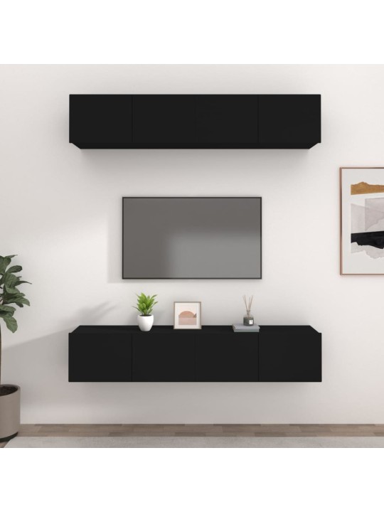 Tv skapīši, 4 gab., 80x30x30 cm, inženierijas koks, melni