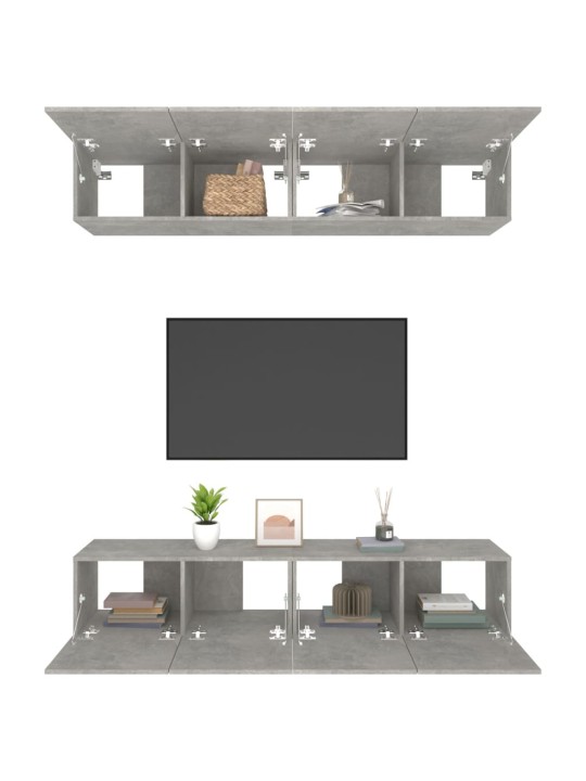 Tv skapīši, 4 gab., betonpelēki, 80x30x30 cm, inženierijas koks