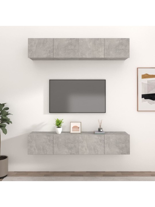 Tv skapīši, 4 gab., betonpelēki, 80x30x30 cm, inženierijas koks