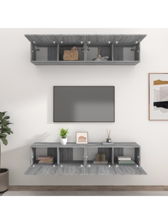 Tv skapīši, 4 gab., pelēka ozola, 80x30x30cm, inženierijas koks