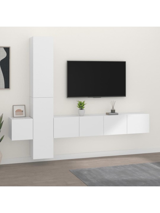 5-daļīgs tv skapīšu komplekts, balts, inženierijas koks