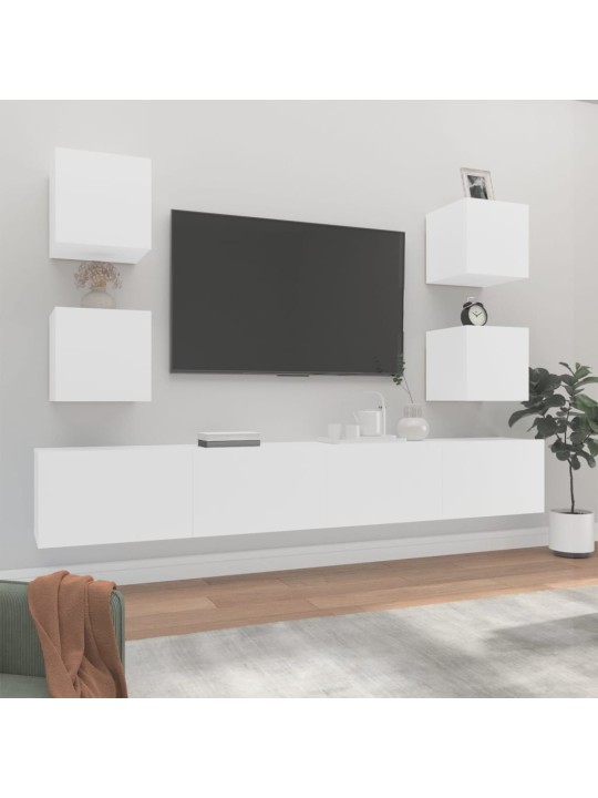 6-daļīgs tv skapīšu komplekts, balts, inženierijas koks