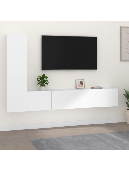 4-daļīgs tv skapīšu komplekts, balts, inženierijas koks
